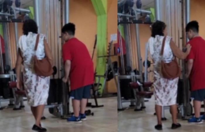 La nonna va in palestra per sostenere il nipote mentre fa esercizi e il video diventa virale
